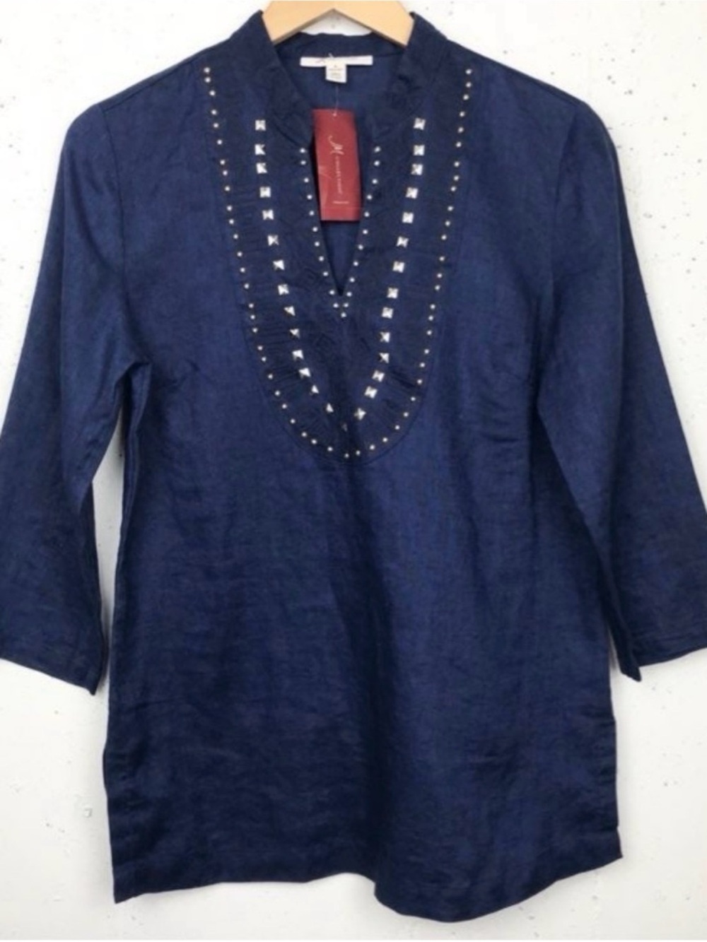 JM Collection Navy Embellished Linen Tunic - Picture 10 of 10